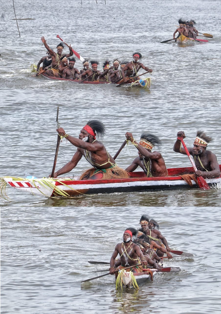 Disparbudpora Gelar Festival Lomba Dayung Tradisional Antar Distrik Pesisir Kabupaten Mimika