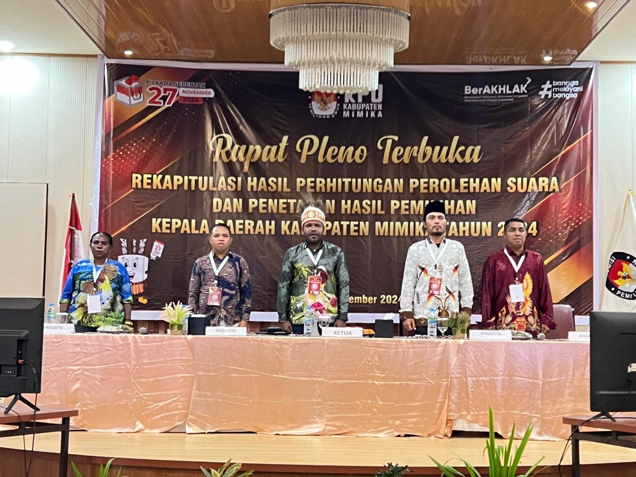 KPU Mimika Gelar Rapat Pleno Terbuka Rekapitulasi Dan Penetapan Hasil Perhitungan Perolehan Suara Pilkada Tahun 2024